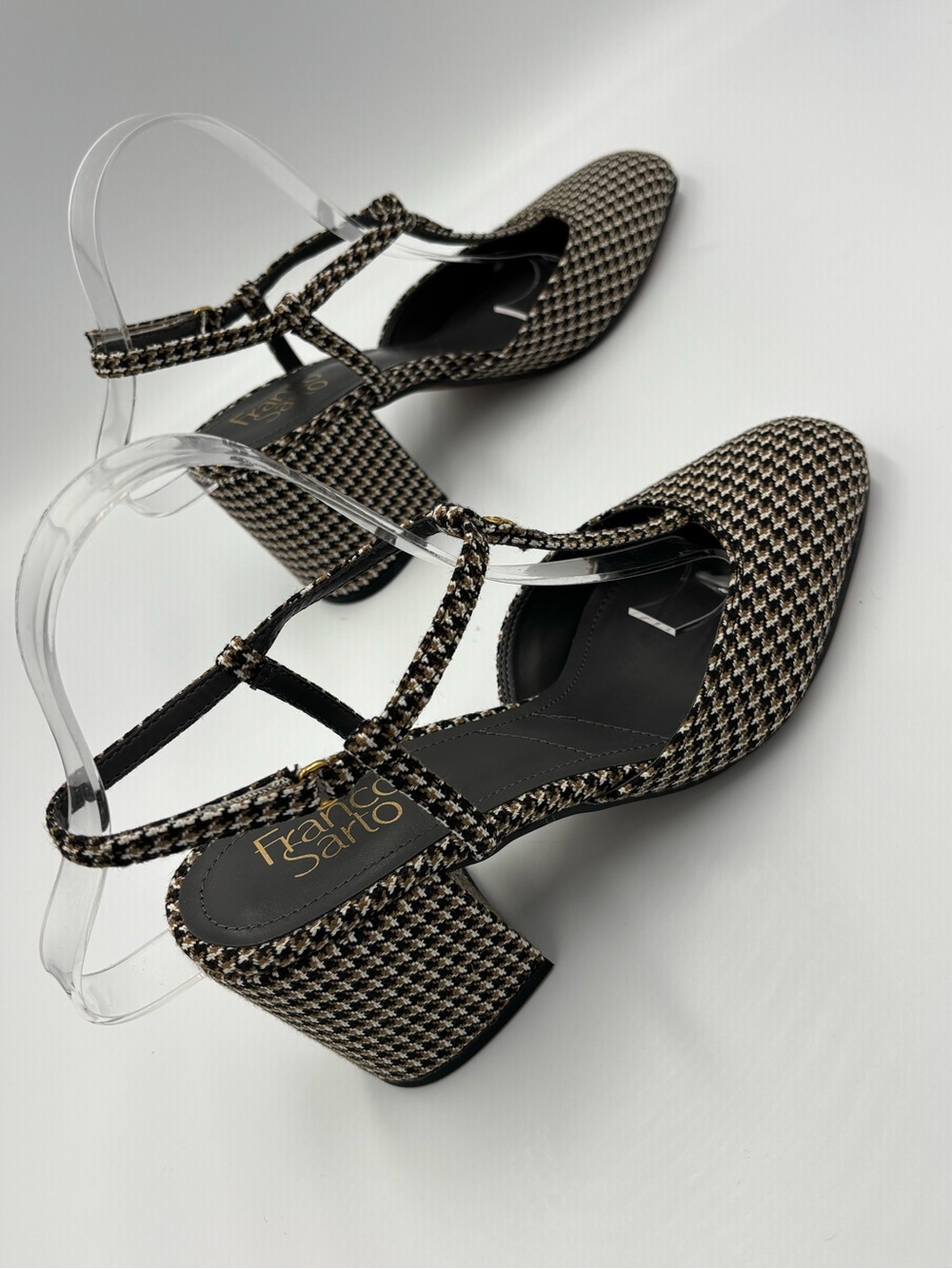 Franco Sarto Houndstooth Mary Jane T-Strap Pumps Block Heel Size 7 NWT